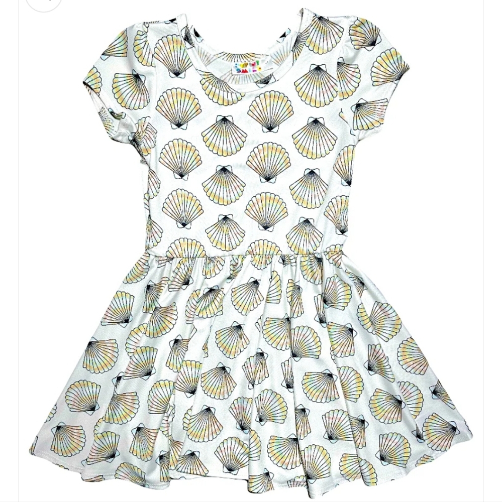 Dot Dot Smile Shiny Seashells Cap Dress Girls Size 3T 4T 3/4 Toddler White